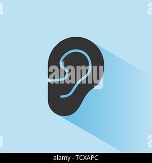 Körper spürt gehört. Ohr Symbol mit Schatten auf blauem Hintergrund. Vector Illustration Stock Vektor