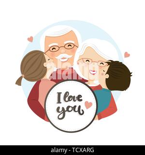 Glückliche Großeltern-Tag Szene. Familie Hug. Isolierte Vector Illustration Stock Vektor