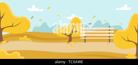 Park mit Bäumen, Laufband, und Sitzbank. Natur in der Metropole. Herbst Landschaft. Flache Vector Illustration Stock Vektor