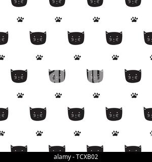 Nahtlose Muster mit Hand gezeichnete Katzen und Pfoten. Stock Vektor