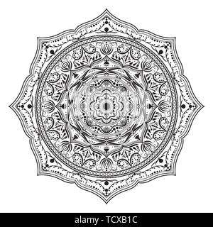 Mandala runde Ornament, eingekreiste Element für Design. Schwarze und weiße Blume Muster auf weißem Hintergrund. Hand gezeichnet. Vector Illustration. Stock Vektor