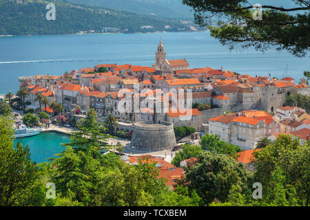 Blick auf die Altstadt von Korcula, Insel Korcula, Dalmatien, Kroatien, Europa Stockfoto