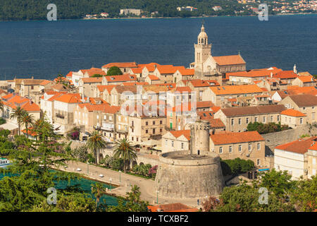 Altstadt von Korcula bei Sonnenuntergang, Insel Korcula, Adria, Dalmatien, Kroatien, Europa Stockfoto