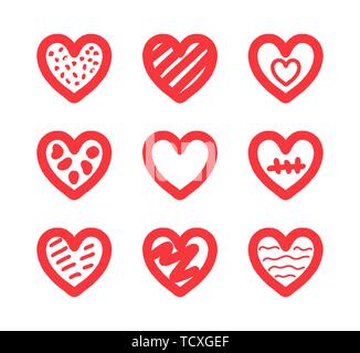 Hand doodle Herzen Sammlung erstellt Stock Vektor