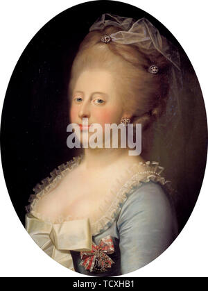 Porträt von Caroline Mathilde von Großbritannien (1751-1775), Königin von Dänemark, 1771. Schöpfer: Juel, Jens (1745-1802). Stockfoto