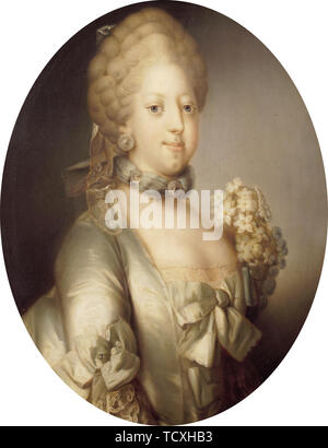 Porträt von Caroline Mathilde von Großbritannien (1751-1775), Königin von Dänemark, ca 1767. Schöpfer: Als, Peder (1726-1776). Stockfoto