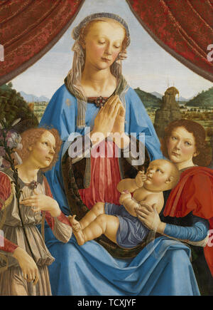 Die Jungfrau und Kind mit zwei Engel (Madonna di Volterra), ca. 1471-1472. Schöpfer: Verrocchio, Andrea del (1437-1488). Stockfoto