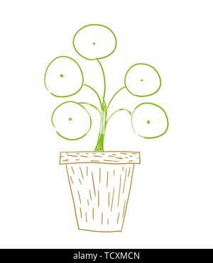 Pilea peperomioides auch bekannt als Geld im Topf wachsen. Doodle style Abbildung Stock Vektor