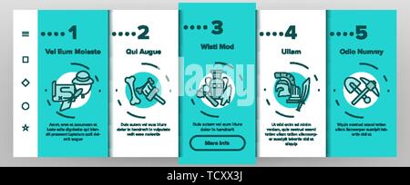 Archäologische Werkzeuge und Ausgrabungen Vektor Onboarding Mobile App Seite Bildschirm Stock Vektor