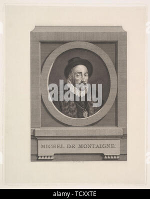 Portrait von Michel De Montaigne (1533-1592), 1774. Schöpfer: Saint-Aubin, Augustin, de (1736-1807). Stockfoto