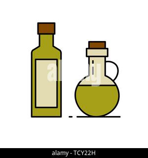 Glas Flasche mit Öl. Isolierte Vector Illustration auf weißem Hintergrund. Stock Vektor