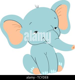 Cute Baby Elefant sitzend. Lustige blaue Elefant mit für Design Stock Vektor