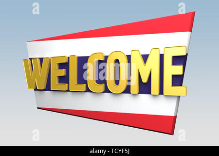 Willkommen Zeichen ist Farbe der Flagge Thailand gemalt. 3D-Rendering Stockfoto