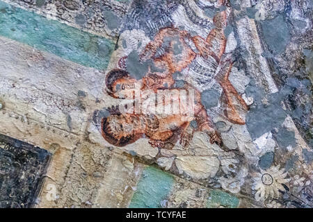 Gemälde und Fresken, die in der Höhle 1, Ajanta Höhlen, Mumbai, Maharashtra, Indien Stockfoto