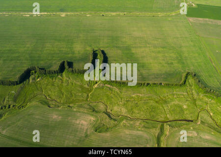 Antenne weiten grünen Feld anzeigen - Landwirtschaft Feld Luftbild - Landschaften drone Foto Stockfoto