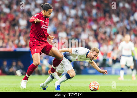 1. juni 2019 Madrid, Spanien Fussball Champions League Finale: Tottenham Hotspur gegen Liverpool l+r Virgil Van Dijk (fc liverpool) und Harry Kane (Tottenham Hotspur) Stockfoto