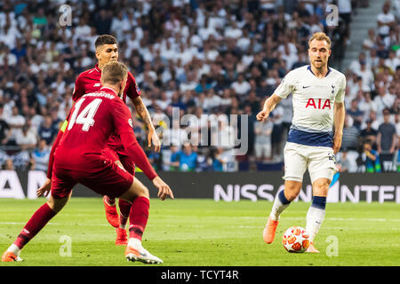 1. juni 2019 Madrid, Spanien Fussball Champions League Finale: Tottenham Hotspur gegen Liverpool l+r Jordan Henderson (fc liverpool) und Christian Eriksen (Tottenham Hotspur) Stockfoto