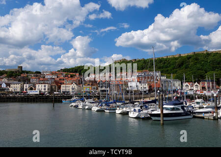 Segelyachten günstig in der South Bay Hafen von Scarborough Yorkshire England Stockfoto