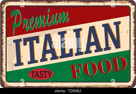 Premium italienisches Essen vintage Schild werben Vector retro Abbildung mit kreativen Text. Stock Vektor