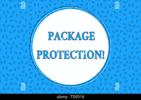 Wort schreiben Text Paket Schutz. Business foto Präsentation Wickeln und fixieren, um Beschädigungen der Bezeichnung leer Runde Runde nicht mit Kopieren Spac Stockfoto