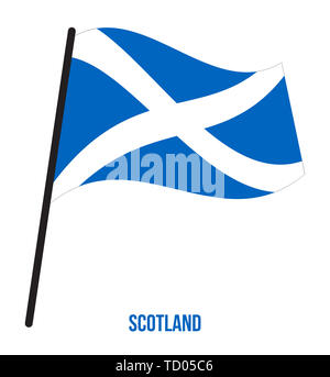 Schottland Flagge schwenkten Vector Illustration auf weißem Hintergrund. Länder des Vereinigten Königreichs. Stockfoto