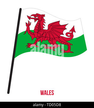 Wales Flagge schwenkten Vector Illustration auf weißem Hintergrund. Länder des Vereinigten Königreichs. Stockfoto