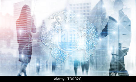 3D Erde Hologramm, Globus, WWW, Global Business und Telekommunikation. Stockfoto