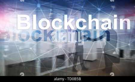 Blockchain Technologiekonzept auf dem Server hinterlegt. Verschlüsselung der Daten. Stockfoto