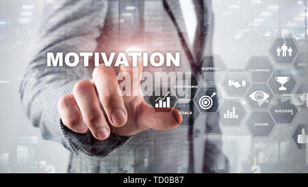 Motivation Konzept mit den Elementen. Business Team. Finanzkonzept auf verschwommenen Hintergrund. Mixed Media. Stockfoto