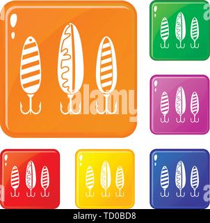 Kunststoff Fischen lure Icons Set Vector Farbe Stock Vektor