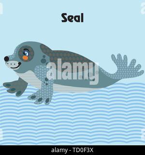 Bunt dekorativ Umrisse cute Ringelrobbe, liegt im Profil. Wilde Tiere und Vögel Vektor cartoon Flachbild Abbildung in verschiedenen Farben auf isolierte Stock Vektor