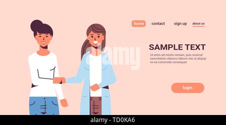 Geschäftsfrauen handshaking Geschäftspartner paar Hand schütteln während der Sitzung Vereinbarung Konzept der Partnerschaft weiblichen Kollegen gemeinsam flach Stock Vektor