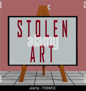 3D-Darstellung der gestohlene Kunst Titel auf einem Stativ display board Stockfoto