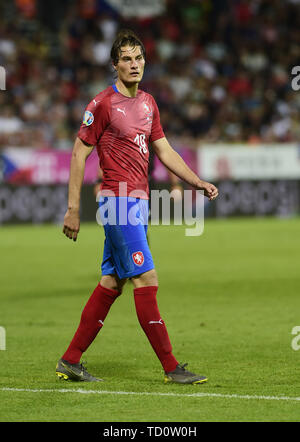 Olomouc, Tschechische Republik. 10 Juni, 2019. Patrik Schick (CZE) wird während der Fußball-Weltmeisterschaft 2020 Euro Gruppe einer näheren Bestimmung der Tschechischen Republik vs Montenegro in Olomouc, Tschechische Republik, am 10. Juni 2019. Credit: Ludek Perina/CTK Photo/Alamy leben Nachrichten Stockfoto