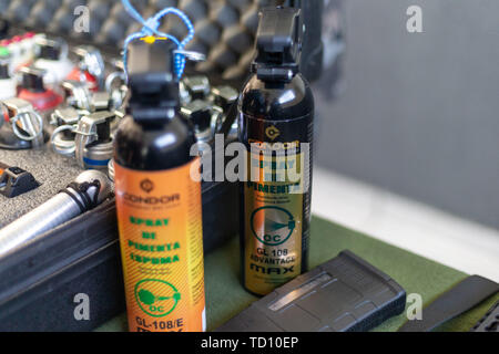 Porto Alegre, Brasilien. 10 Juni, 2019. An diesem Montag (10/06), der Militärpolizei der 1. Schock Polizei Bataillon Ausbildung für Journalisten an der unit durchgeführt&#39;s headtearters. Der Schwerpunkt der Anweisung wurde die Positionierung der Presse professionin zur Führung des fieldield, sicher, während der Demonstrationen, die das Militär Feuerwehr muss man handeln. Die einsatzregeln, die Sicherheit zu bieten, von der Polizei auf Demonstranten, kontextualisiert. Die presse Professionals wusste, dass die verwendete Ausrüstung Credit: Raul Pereira/FotoArena/Alamy leben Nachrichten Stockfoto