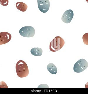 Nahtlose Muster theatralischen Maske mit glücklich und wütend Emotion. Vector Illustration. Bronze und Silber Masken mit Steigung auf weißem Hintergrund Stock Vektor