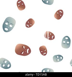 Nahtlose Muster theatralischen Maske mit wütend und ängstlich Emotion. Vector Illustration. Bronze und Silber Masken mit Steigung isoliert auf weißem backgrou Stock Vektor