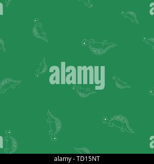 Nahtlose Muster der Kontur von dinosaurus Stegosaurus. Auf grünem Hintergrund isoliert. Vector Illustration. Stock Vektor