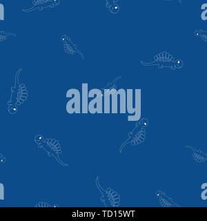 Nahtlose Muster der Kontur von dinosaurus Stegosaurus. Auf blauem Hintergrund isoliert. Vector Illustration. Stock Vektor