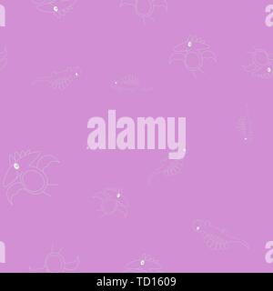 Nahtlose Muster der Kontur von dinosaurus Stegosaurus und pterodactyl. Auf rosa Hintergrund isoliert. Vector Illustration. Stock Vektor