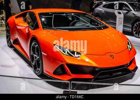 Genf, Schweiz, März 07, 2019 Lamborghini Huracan Evo Coupé am Genfer Autosalon, supercar Hergestellt von Italienischen Lamborghini Stockfoto