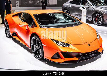 Genf, Schweiz, März 07, 2019 Lamborghini Huracan Evo Coupé am Genfer Autosalon, supercar Hergestellt von Italienischen Lamborghini Stockfoto