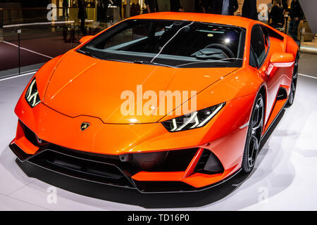 Genf, Schweiz, März 07, 2019 Lamborghini Huracan Evo Coupé am Genfer Autosalon, supercar Hergestellt von Italienischen Lamborghini Stockfoto