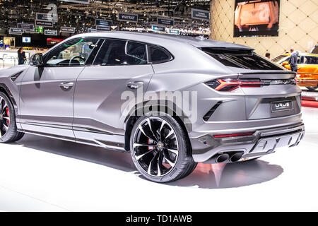 Genf, Schweiz, 06. März 2019: Lamborghini Urus am Genfer Autosalon, SUV hergestellt von italienischen Autohersteller Lamborghini Stockfoto