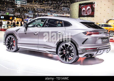 Genf, Schweiz, 06. März 2019: Lamborghini Urus am Genfer Autosalon, SUV hergestellt von italienischen Autohersteller Lamborghini Stockfoto