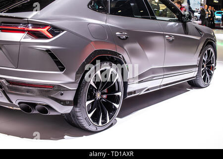 Genf, Schweiz, 06. März 2019: Lamborghini Urus am Genfer Autosalon, SUV hergestellt von italienischen Autohersteller Lamborghini Stockfoto