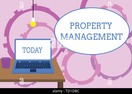 Wort schreiben Text Property Management. Business Foto präsentiert das Beaufsichtigen von Immobilien erhaltenen Wert der Anlage Ansicht von vorne offen Laptop auf Lügen Stockfoto