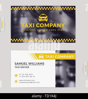 Business Card Design mit unscharfem Hintergrund. Stilvolle vector Template für Taxiunternehmen. Stock Vektor