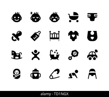 Einfache Baby ähnliche Vektor Glyphe Symbole. Enthält solche Ikonen wie Baby, Kinderwagen, Windeln, Schnuller, Flasche und mehr. Pixel Perfect Vector Icons ba Stock Vektor