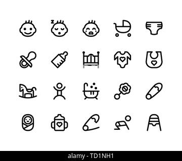 Einfache Baby ähnliche Vektor Zeile für Symbole. Enthält solche Ikonen wie Baby, Kinderwagen, Windeln, Schnuller, Flasche und mehr. Pixel Perfect Vector Icons bas Stock Vektor